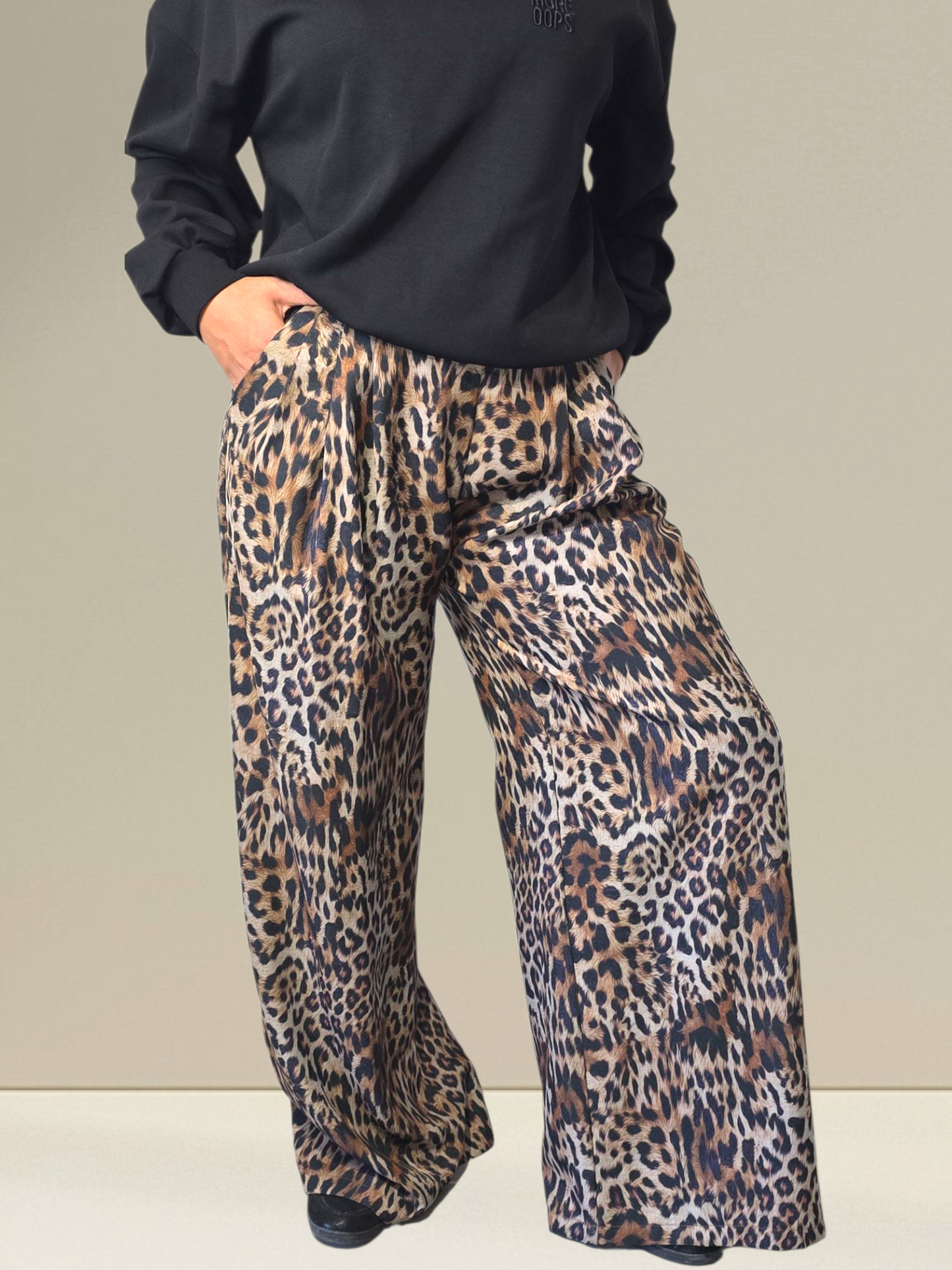 PANTALON TAILLE HAUTE LÉOPARD 100% LIN