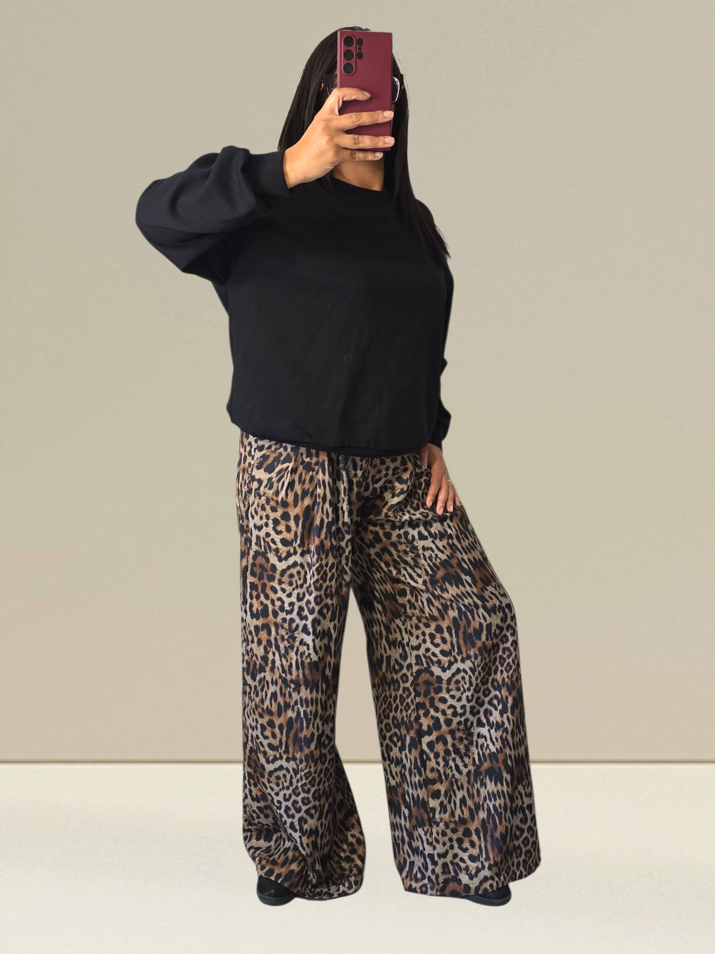 PANTALON TAILLE HAUTE LÉOPARD 100% LIN
