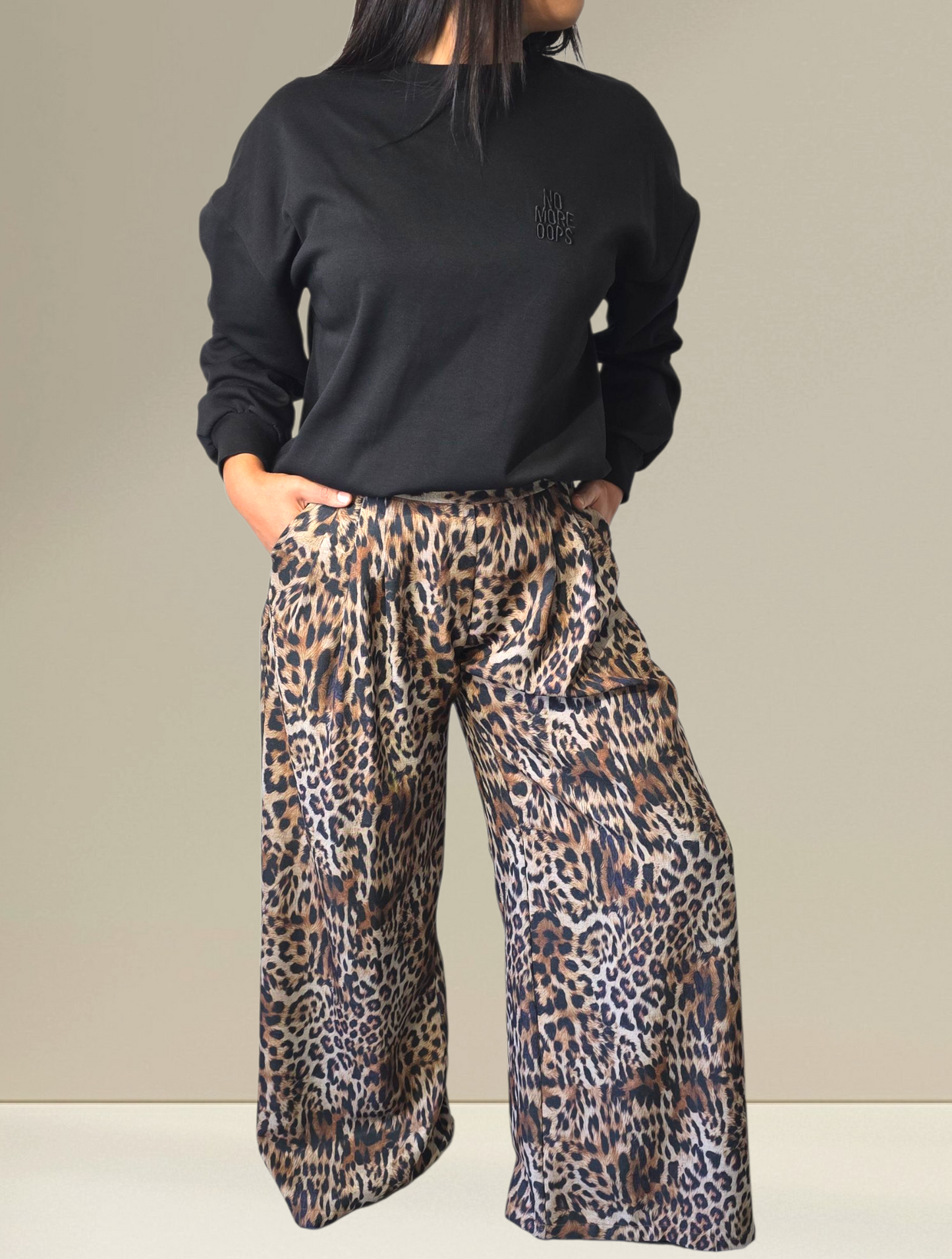 PANTALON TAILLE HAUTE LÉOPARD 100% LIN