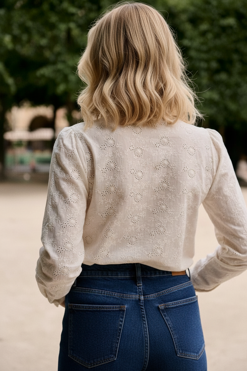 CHEMISE À VOLANT COTON RAFFINÉ