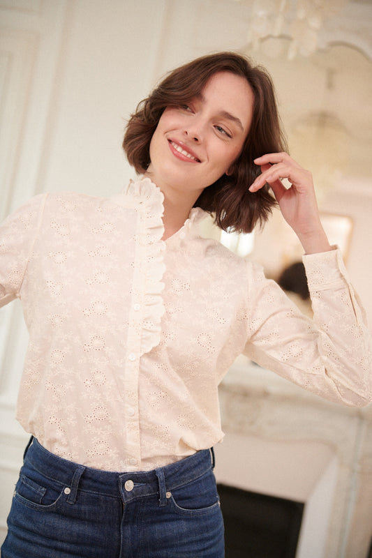 CHEMISE À VOLANT COTON RAFFINÉ