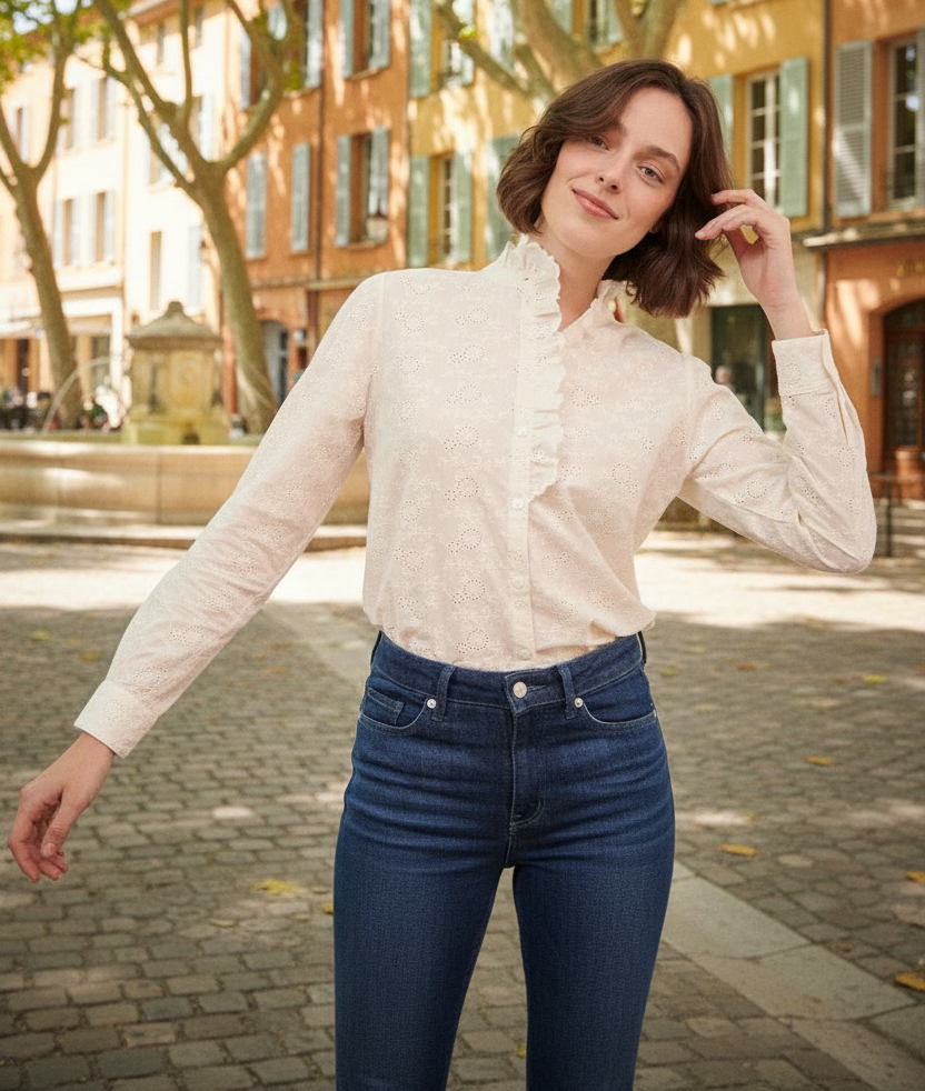 CHEMISE À VOLANT COTON RAFFINÉ