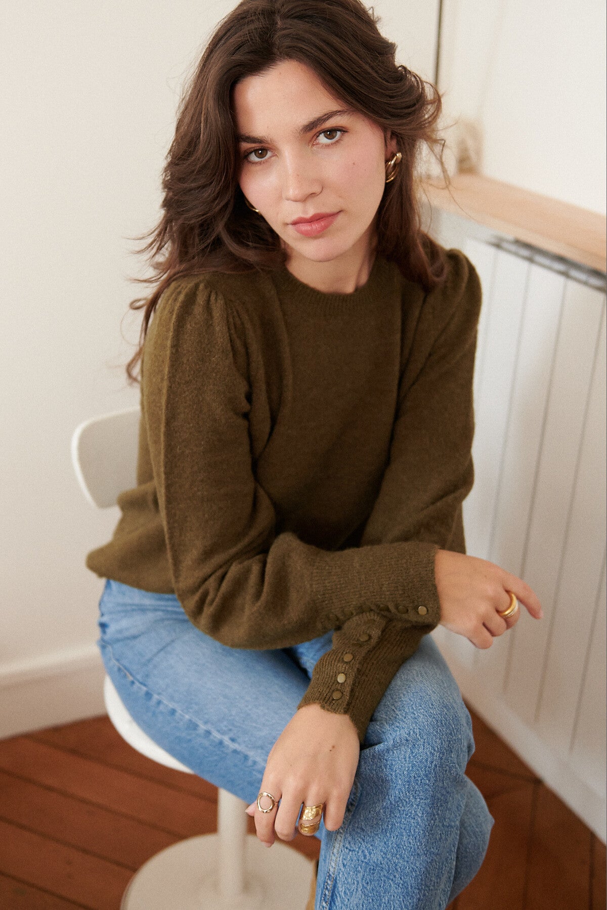 PULL KAKI EN LAINE ET ALPAGA