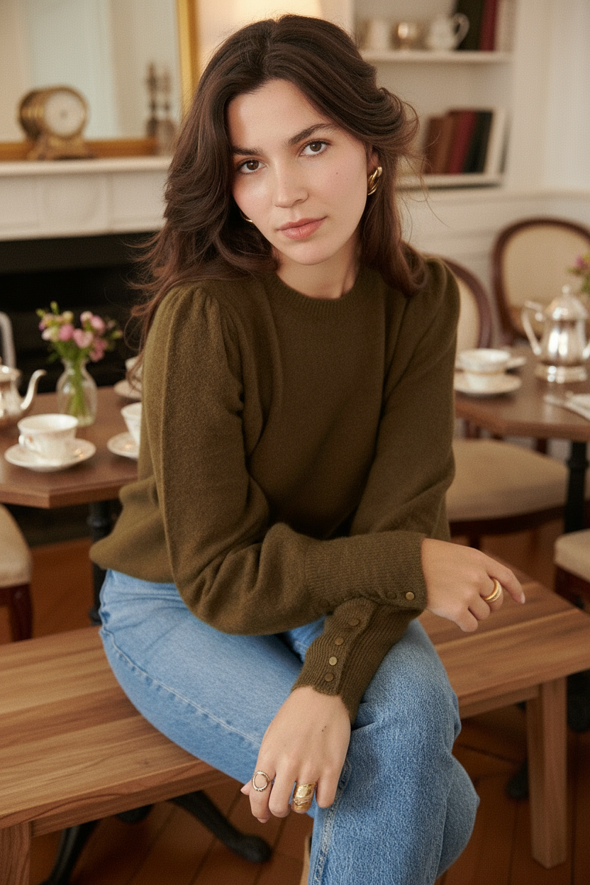 PULL KAKI EN LAINE ET ALPAGA