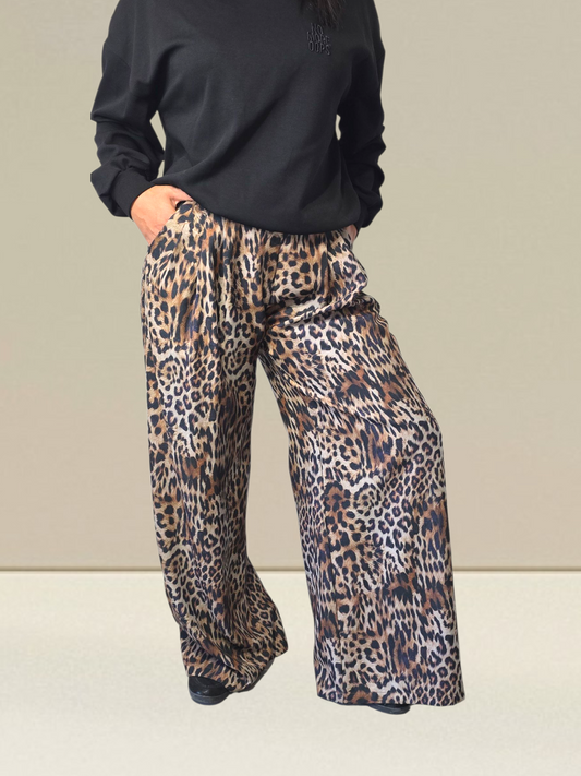 PANTALON TAILLE HAUTE LÉOPARD 100% LIN