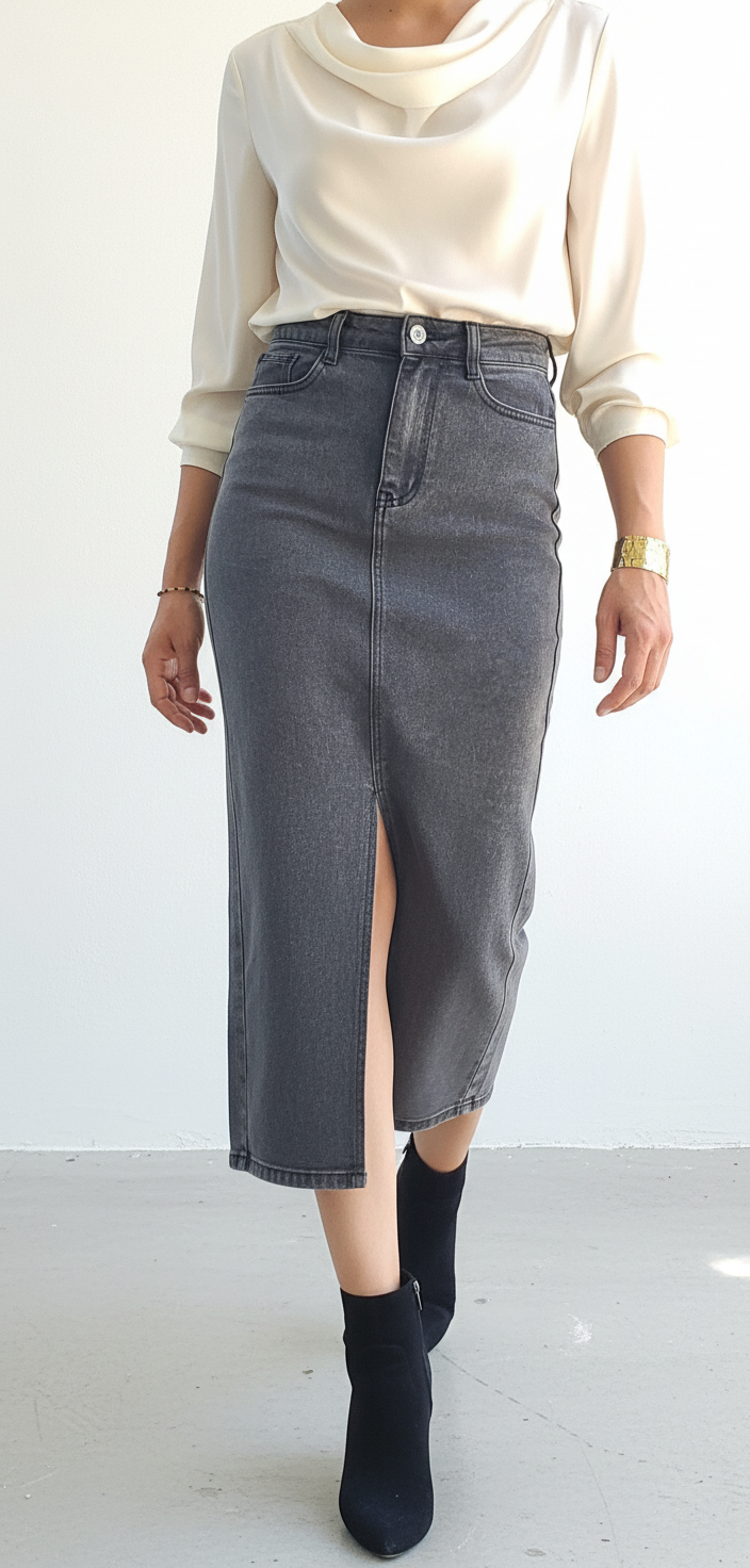 JUPE MIDI EN JEAN - CHIC DÉCONTRACTÉ