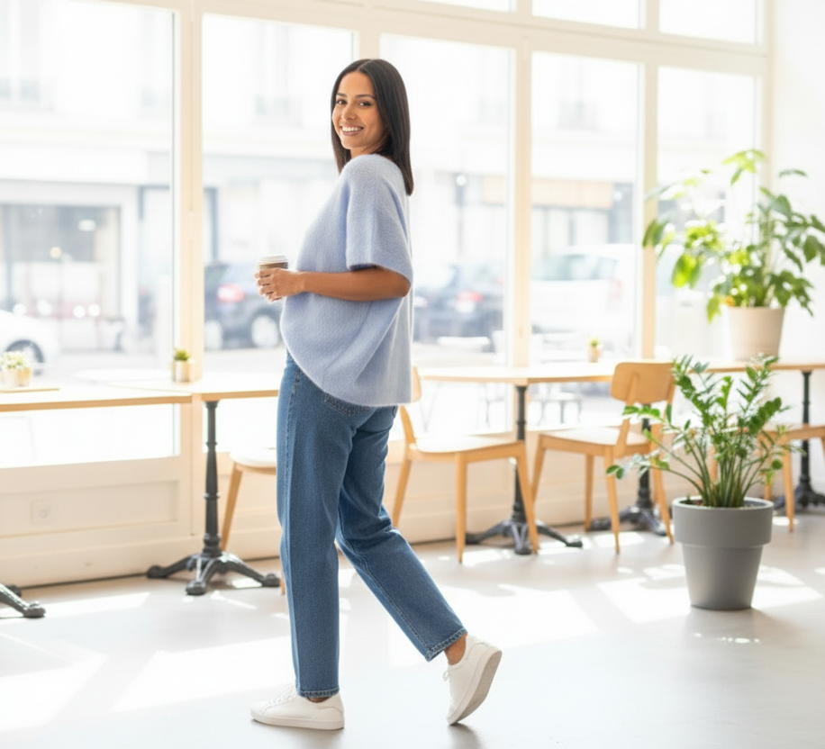 PULL SANS MANCHES EN KID MOHAIR - BOUTONS BIJOUX- BLEU CIEL