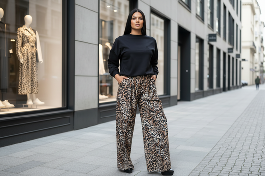 PANTALON TAILLE HAUTE LÉOPARD 100% LIN