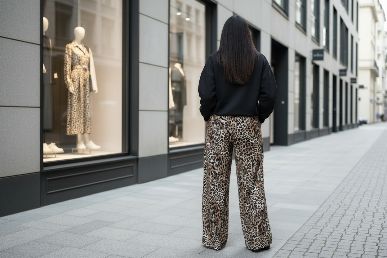 PANTALON TAILLE HAUTE LÉOPARD 100% LIN