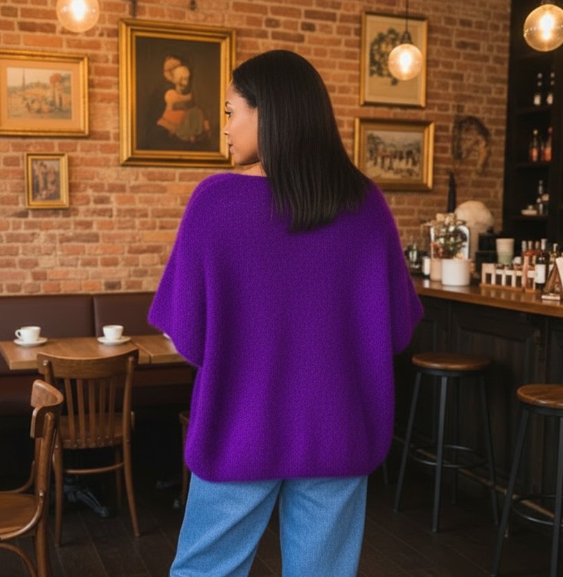 PULL SANS MANCHES EN KID MOHAIR - BOUTONS BIJOUX- FUSHIA